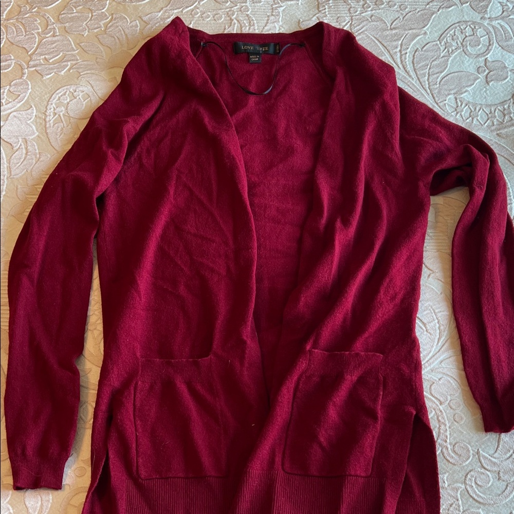 Love Tree Deep Red Cardigan